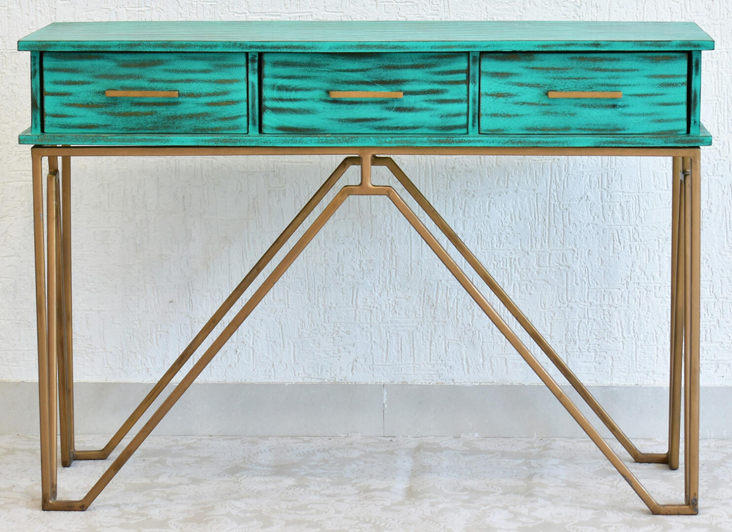 CASINO Console Hall green Table with Golden Finish